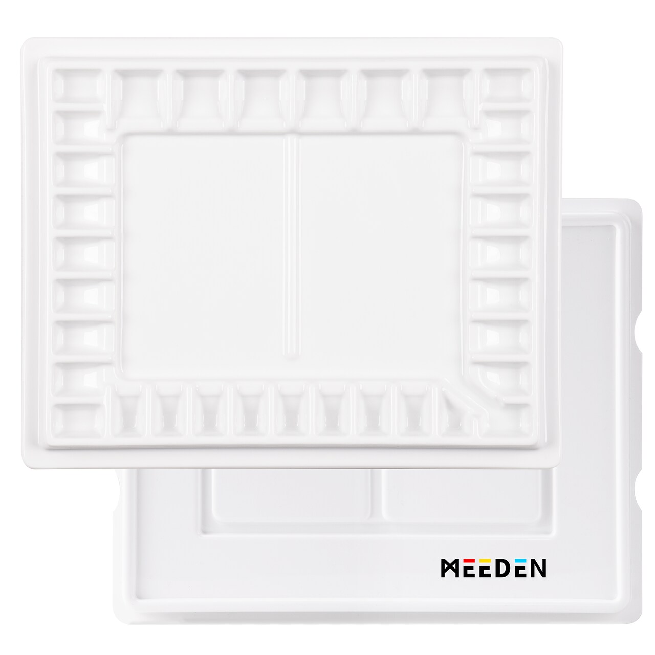 MEEDEN 33-Well Porcelain Painting Palette with Plastic Cover, Ceramic Palette with Lid for Watercolor, Acrylic, Other Water Based Paint, 13-1/2 by 10.8-Inch, Watercolor Mixing Tray for Expert Painter